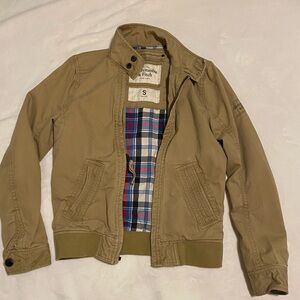 Abercrombie Tan Plaid-Lined Y2K Zip Jacket!         Size Small